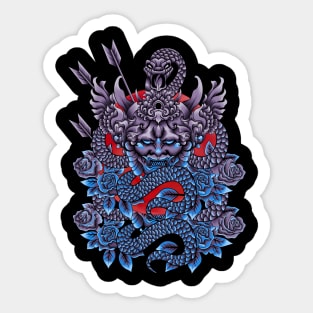 The blue snake coiled around the Hannya Mask Sticker